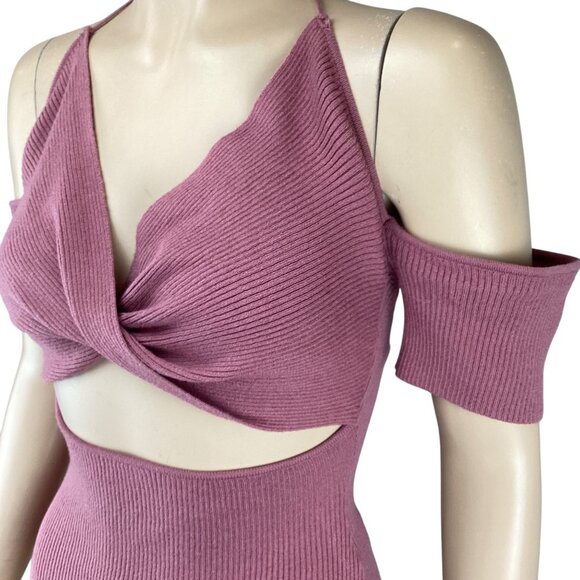 Le Lis Womens Bodysuit Size‎ Small NWT Twist Ribbed Mauve Off-Shoulder Cutout - Picture 3 of 6